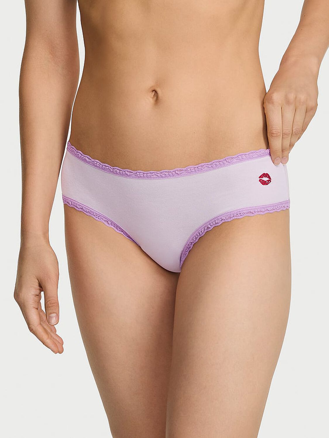 vs Lace Trim Cotton Lace-Waist Cheeky Panty Purple Whisper 1 of 3 