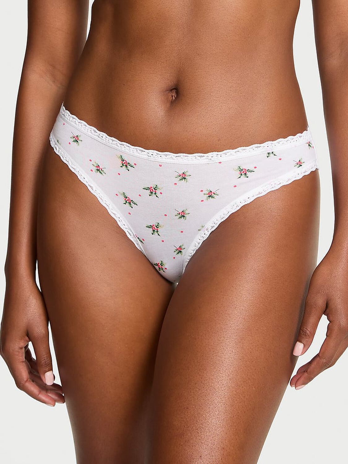 vs Lace Trim Lace-Waist Bikini Panty White Holly 1 of 2 