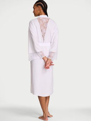 Satin & Rose Lace Long Robe