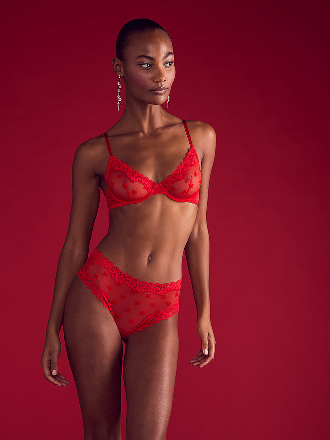 vs Victoria's Secret Tease Mesh Lace-Trim Cheeky Panty Bright Vermillion Bows 4 of 4 