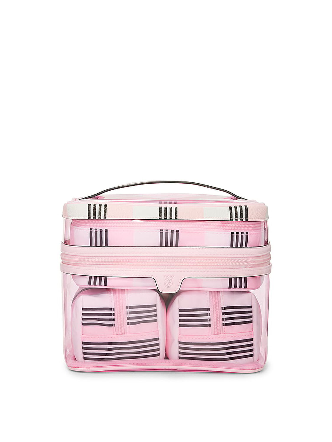 vs Victoria's Secret 4-Piece Makeup Bag Set Pink And Black Stripe 1 of 2 