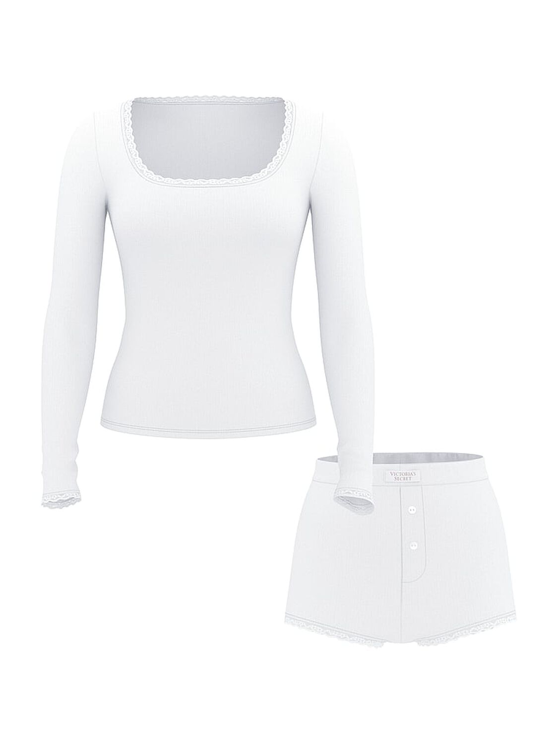 vs Victoria's Secret Pointelle Modal Long-Sleeve Scoop Top & Shortie Set Vs White 3 of 3 