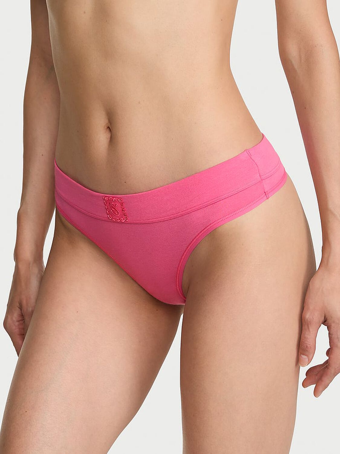 vs Cotton Logo Cotton Lace Patch Thong Panty Pink Radiance 1 of 2 