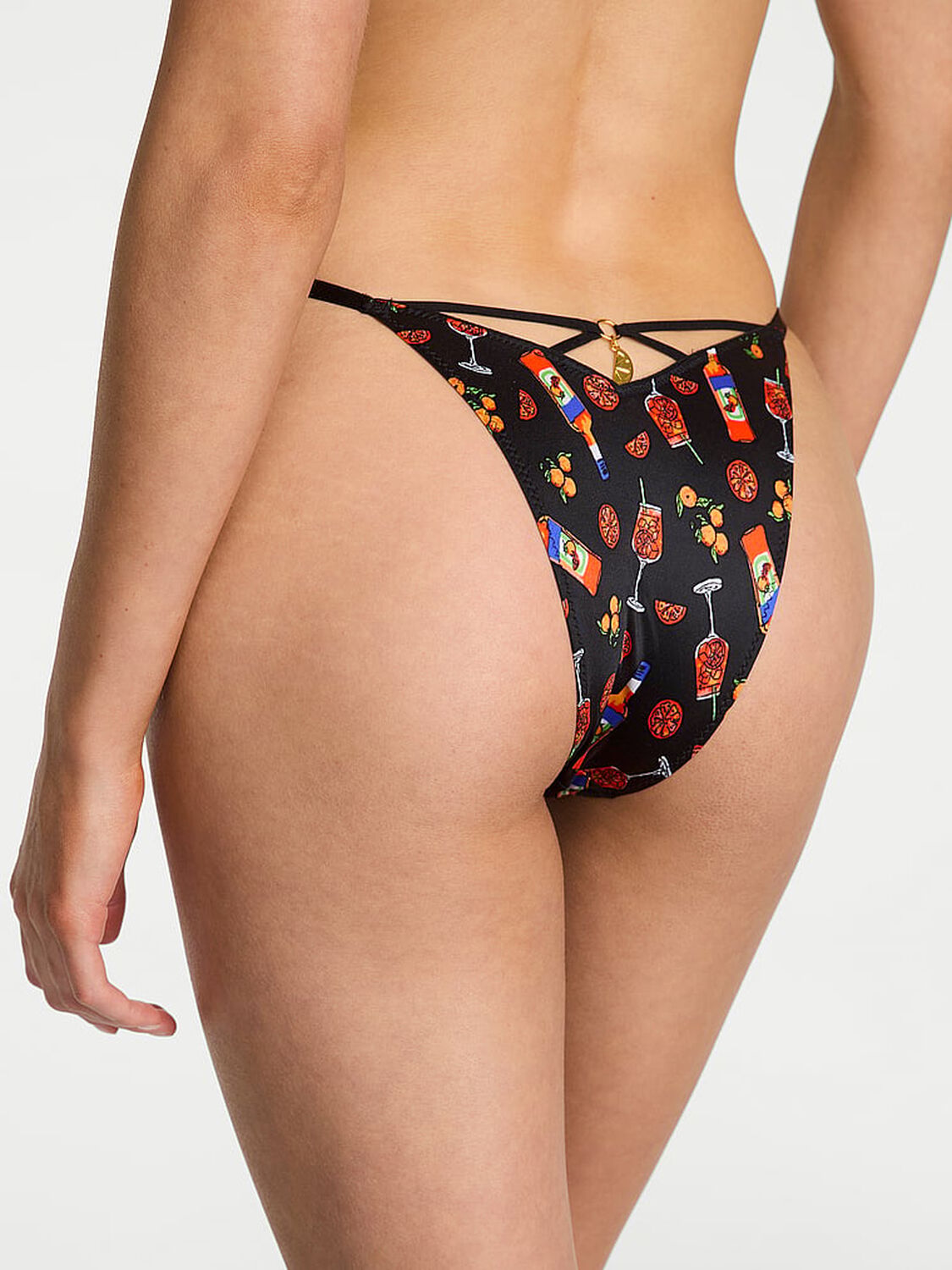 vs Very Sexy Smooth Strappy-Back Charm Adjustable Brazilian Panty Black Summer Spritz 2 of 2 