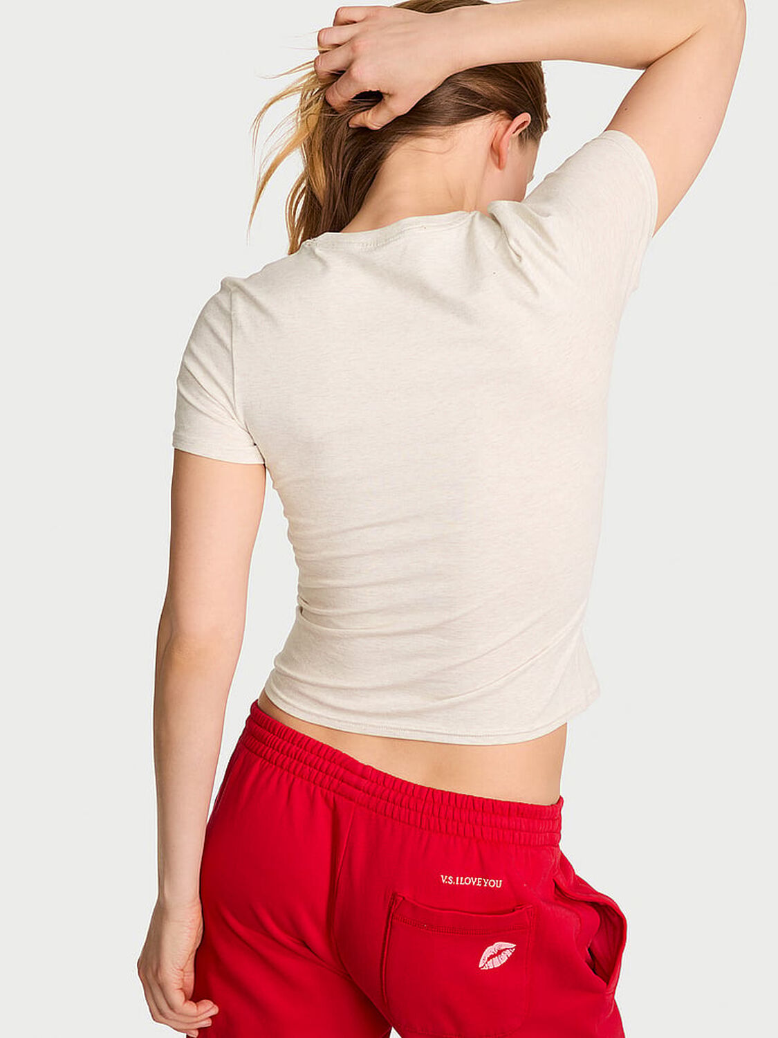 vs Angel Essentials Stretch Cotton Fitted Tee Heather Natural 2 of 3 