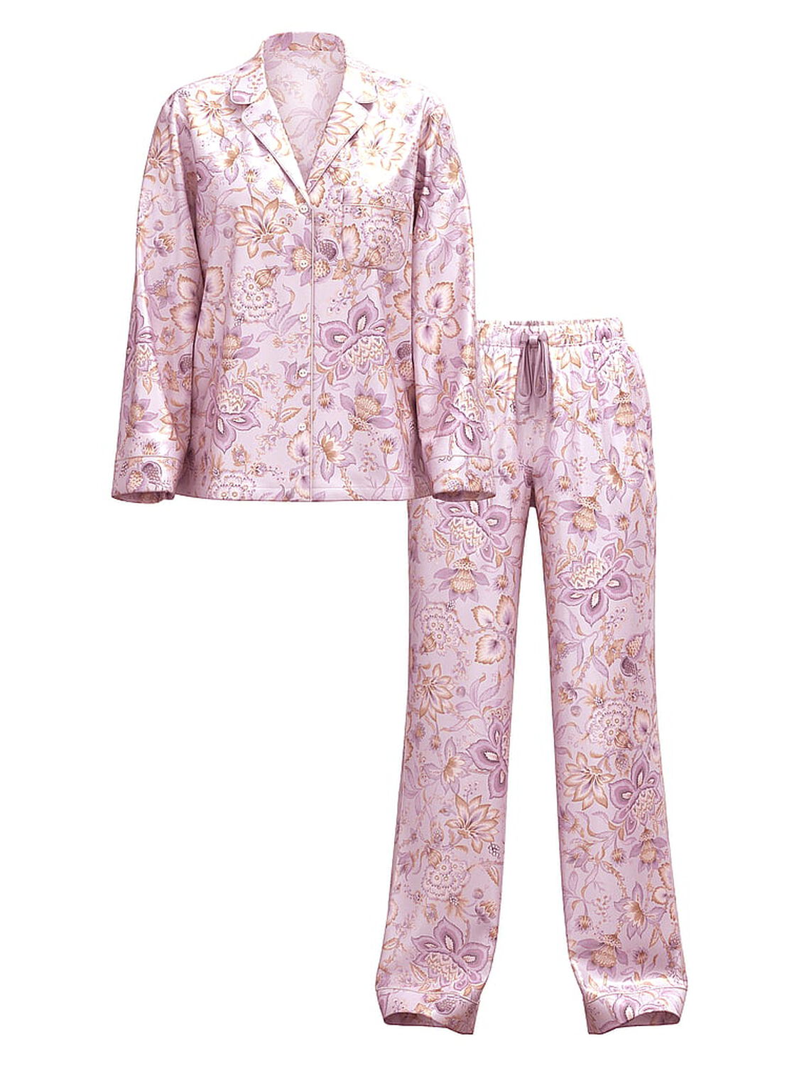 vs Victoria's Secret Glazed Satin Long Pajama Set Delicate Violet Floral 2 of 4 