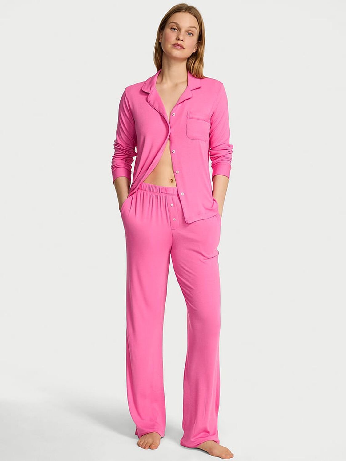 vs Victoria's Secret SoSoft Modal&trade; Ribbed Long Pajama Set Rose Garden 1 of 4 