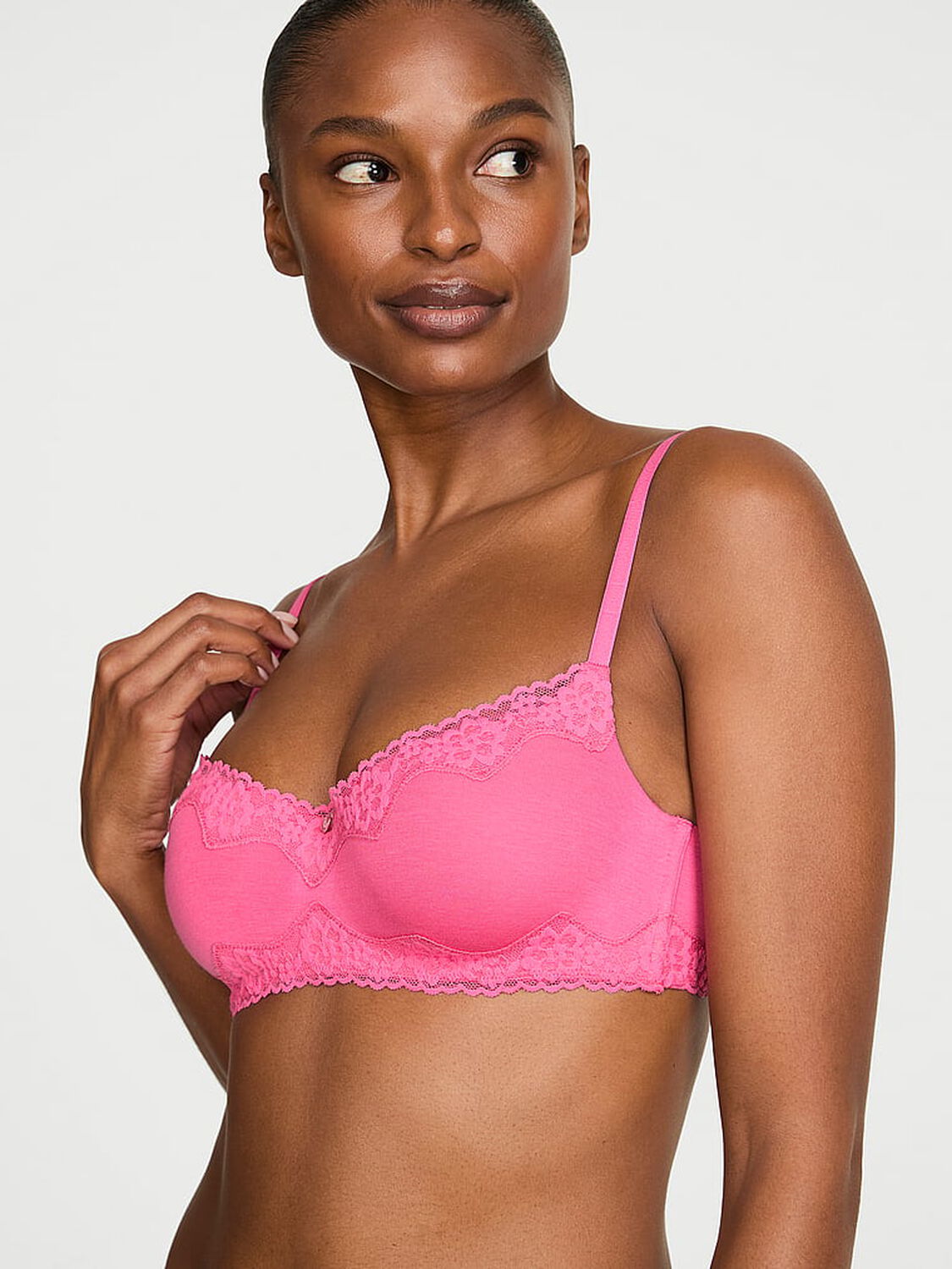 vs The T-Shirt Cotton Lace-Trim Lightly Lined Balconette Bra Pink Radiance 1 of 3 