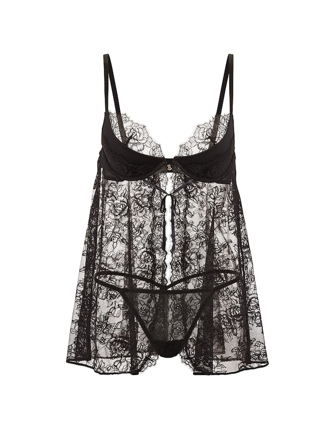 vs Very Sexy Rose Lace Low-Cut Push-Up Babydoll Set Black 3 of 3 