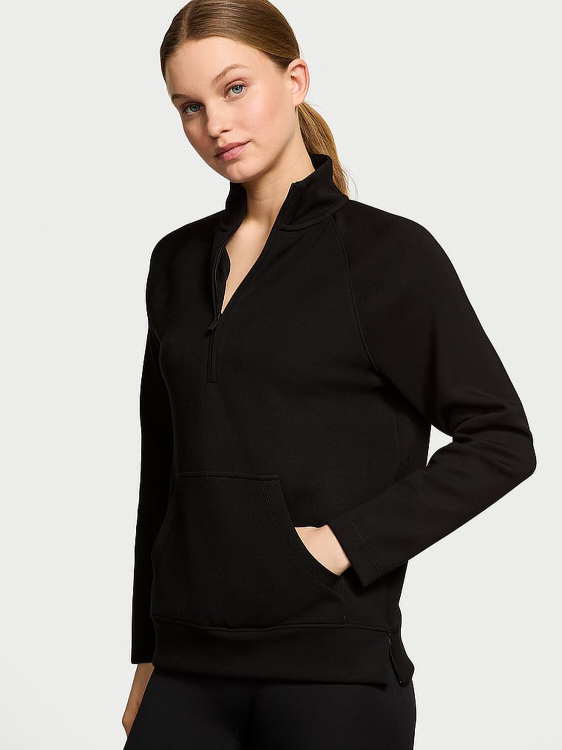 vs Vsx VSX Featherweight Knit Half-Zip Long-Sleeve Top Pure Black 1 of 3 