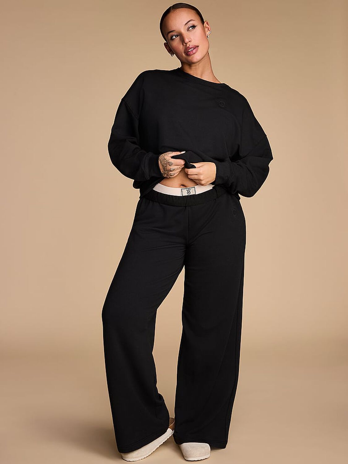 vs Victoria's Secret Brushed Modal Fleece Wide-Leg Lounge Pants Black 4 of 4 