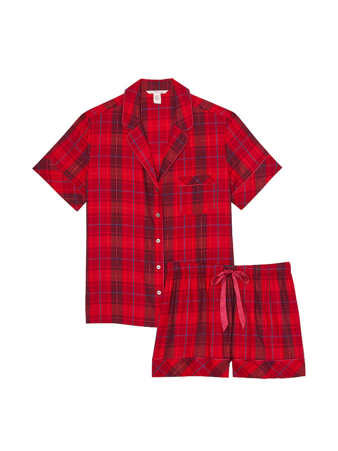 vs Victoria's Secret Flannel Short Pajama Set Red Laquer  Plaid 3 of 3 