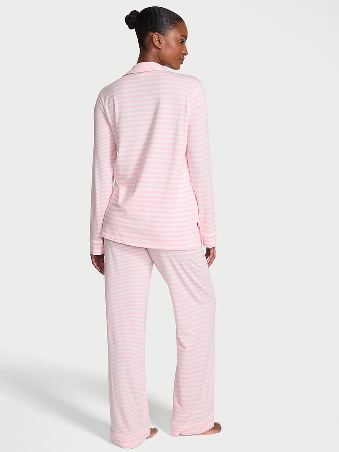 vs Victoria's Secret Modal Soft Long Pajama Set Pretty Blossom/Coconut White Yd Stripe 2 of 3 
