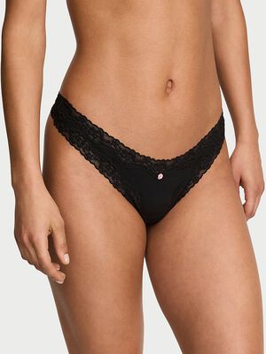 Cotton Lace-Waist Thong Panty