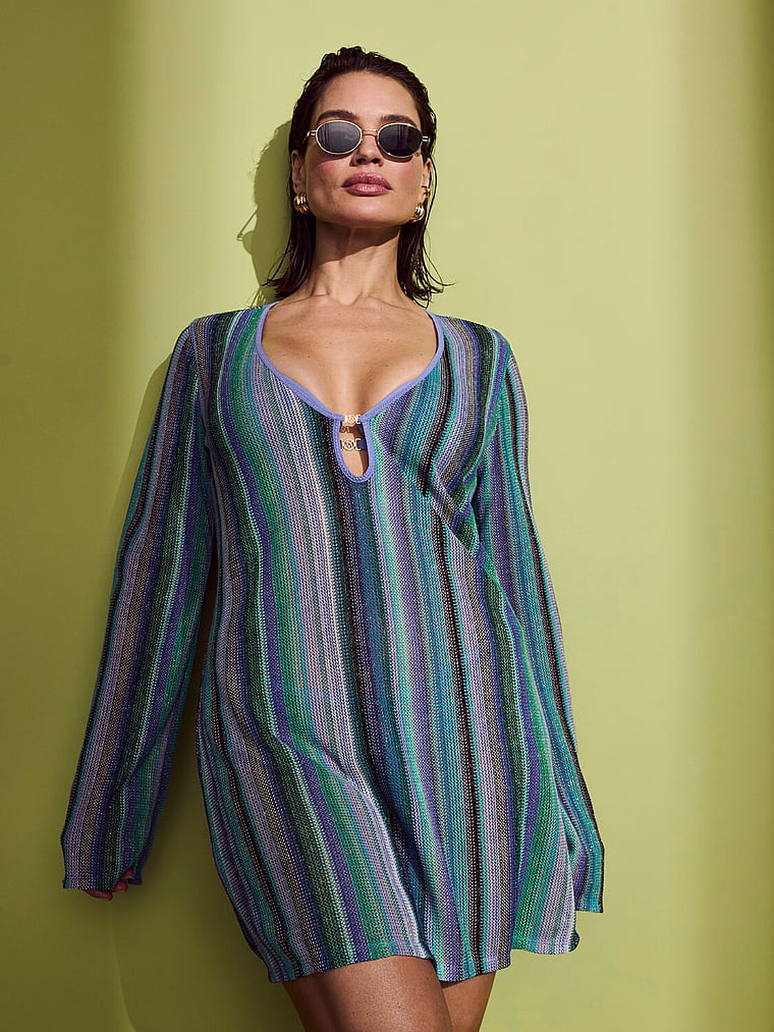vs Victoria's Secret Swim Beachwear Shimmer Knit Long-Sleeve Mini Dress 4 of 4 