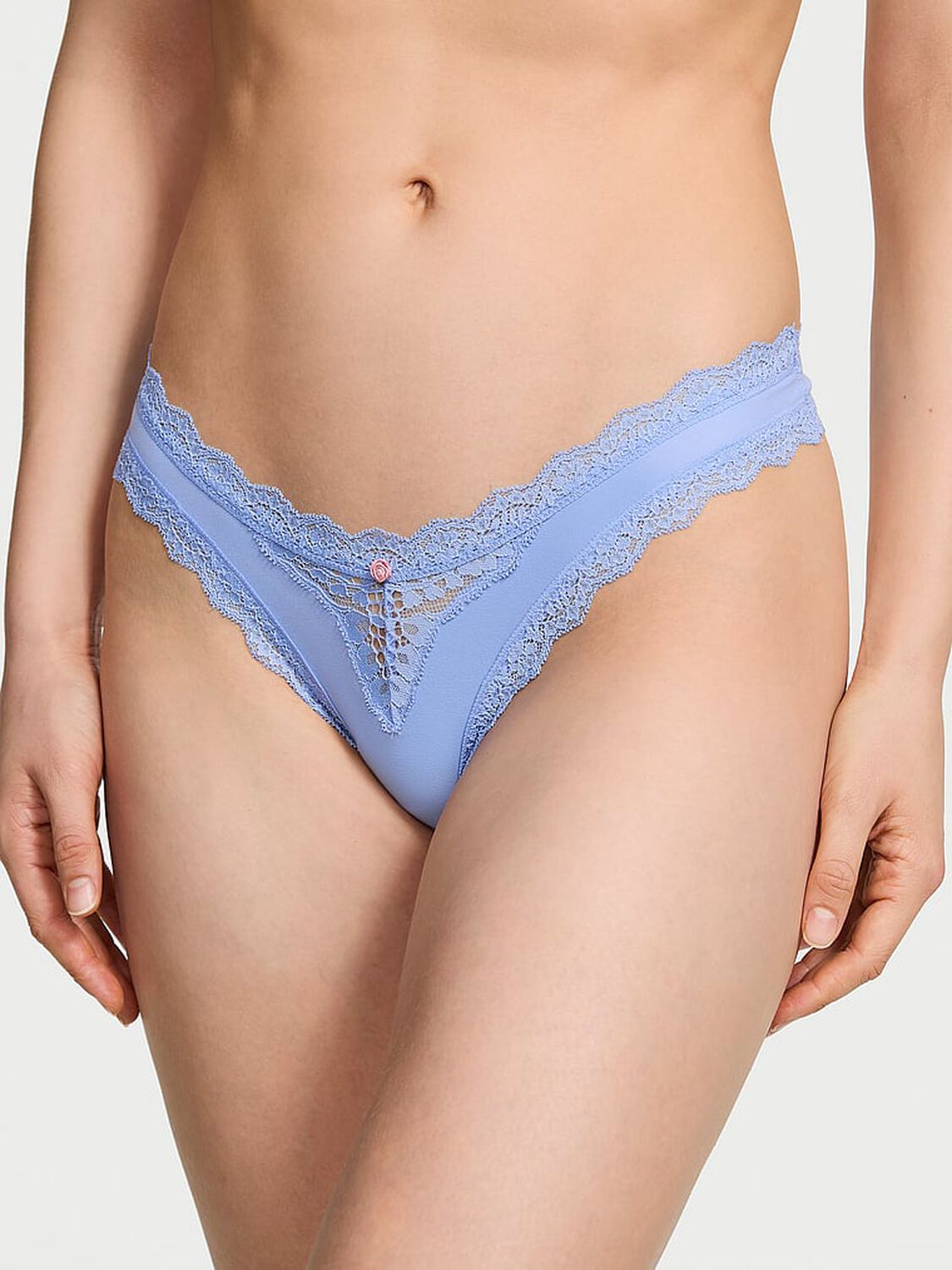 vs Dream Angels Lace-Trim Brazilian Panty Cameo Blue 1 of 4 