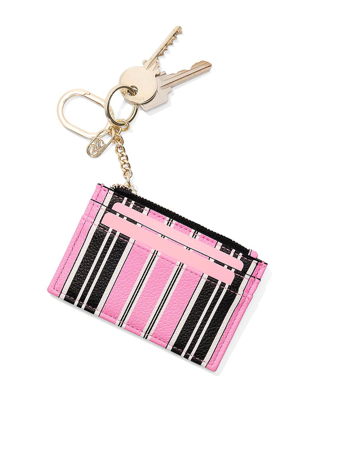 vs Victoria's Secret Classic Card Case Keychain Pink And Black Stripe 2 of 2 