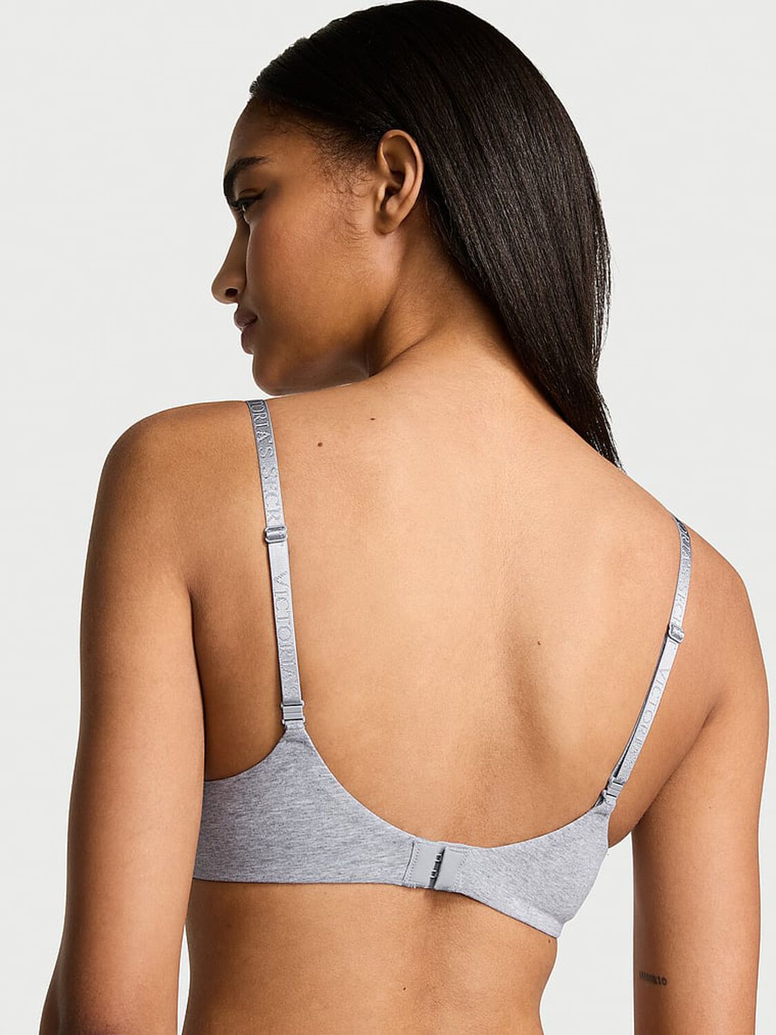 vs The T-Shirt Cotton Logo Hardware Lightly Lined Demi Bra Heather Grey 2 of 3 