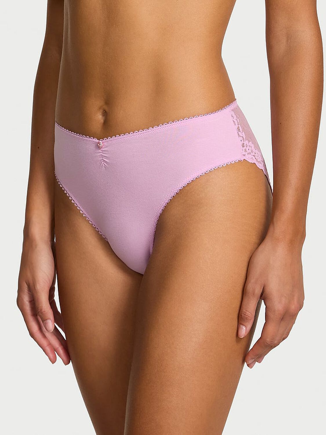 vs Victoria's Secret Stretch Cotton Heart Lace High-Leg Brief Panty Bikini Pink 1 of 3 