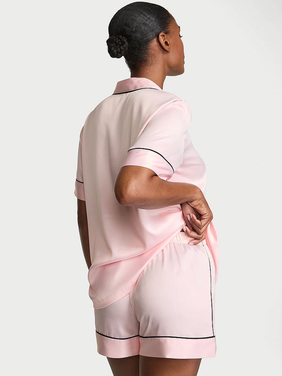 vs Victoria's Secret Glazed Satin Short Pajama Set Angel Pink 2 of 3 