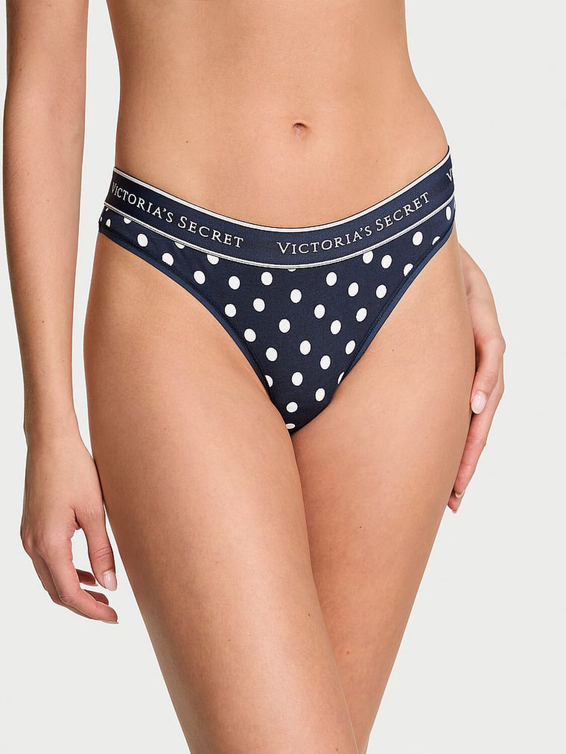 vs Cotton Logo Cotton Thong Panty Noir Navy Dots 1 of 3 