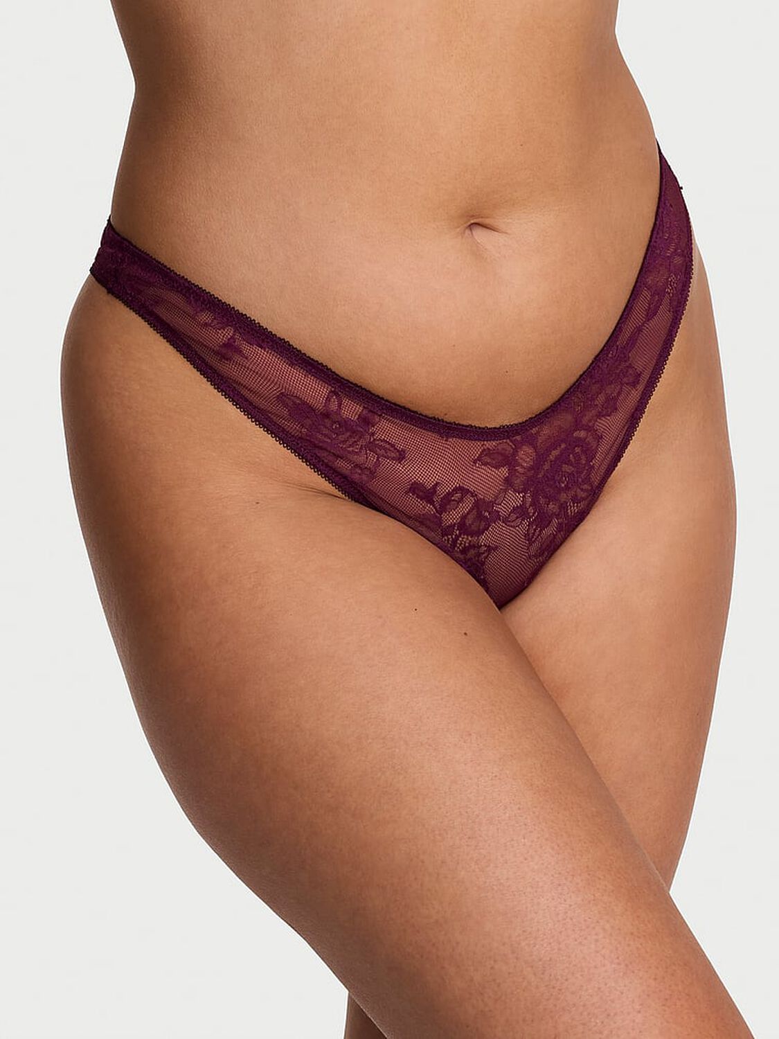 vs Very Sexy Rose Lace Strappy-Back Hardware Thong Panty Rich Maroon 1 of 4 