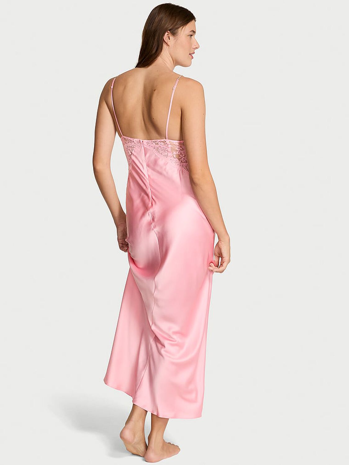 vs Dream Angels Twinkle Satin & Lace Long Slip Dress Petal Pink 2 of 4 
