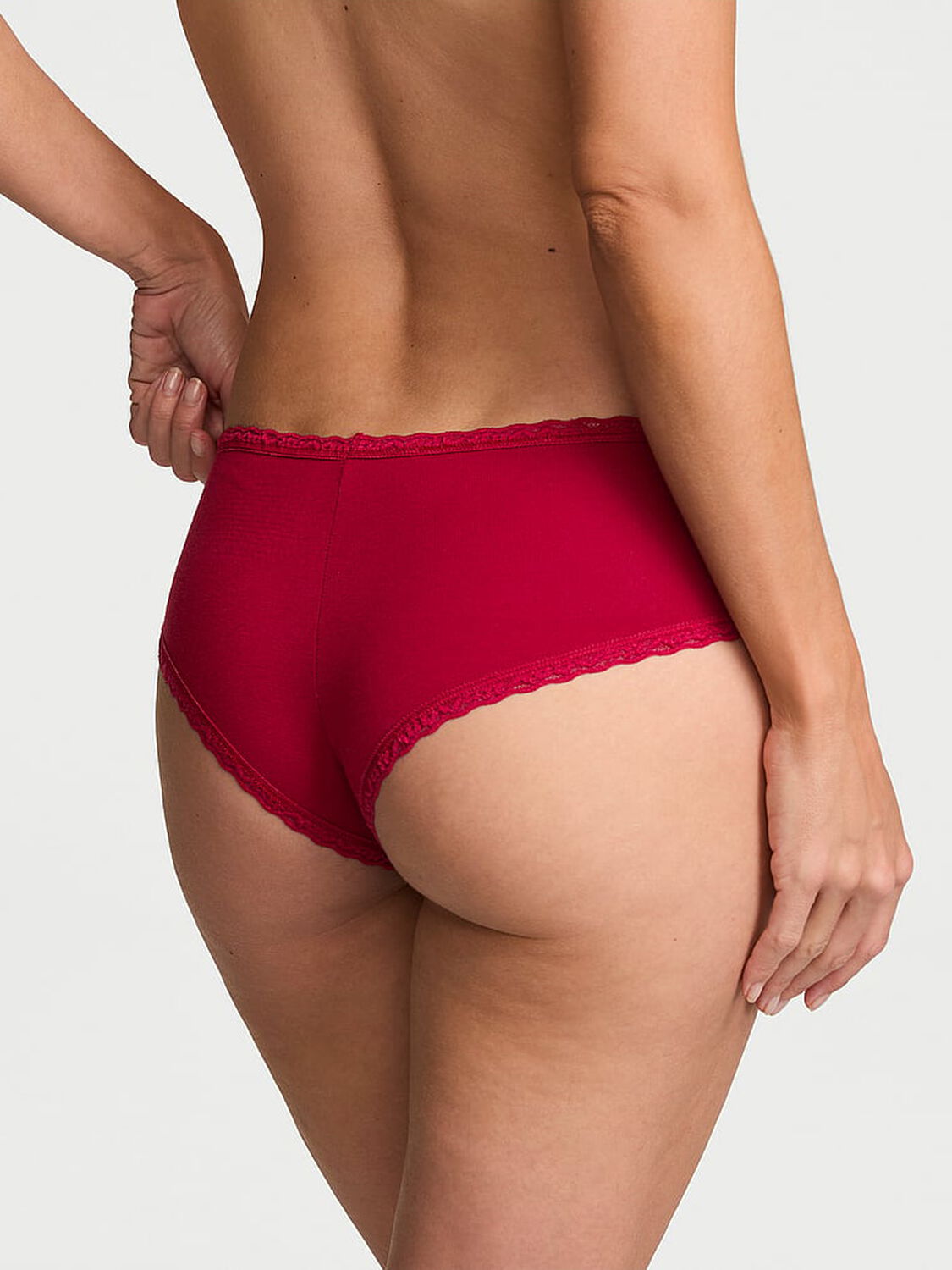 vs Lace Trim Cotton Lace-Waist Cheeky Panty Red Lacquer 2 of 2 