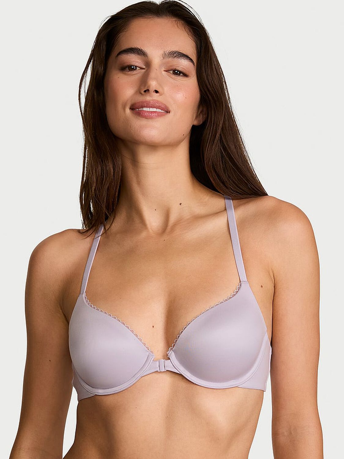 vs Body By Victoria Lightly Lined Lace Racerback Demi Bra Crystal Lilac 1 of 4 