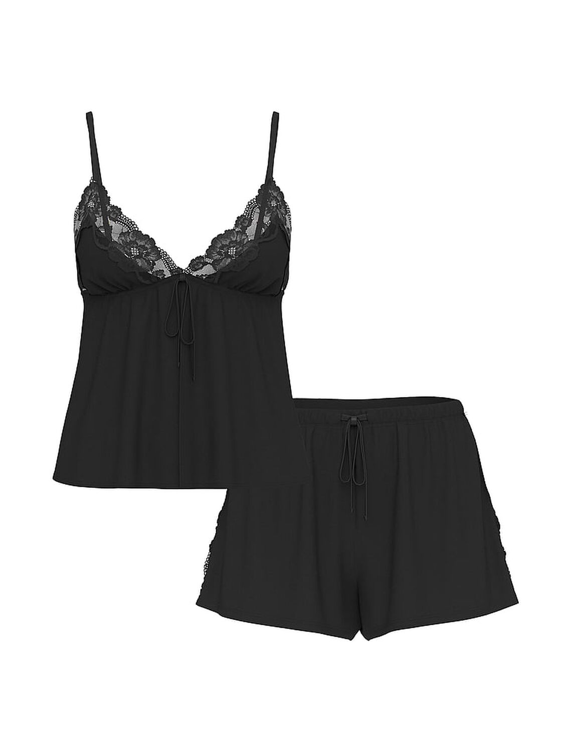 vs Victoria's Secret Modal Soft Lace-Trim Flyaway Cami Set Black 3 of 3 