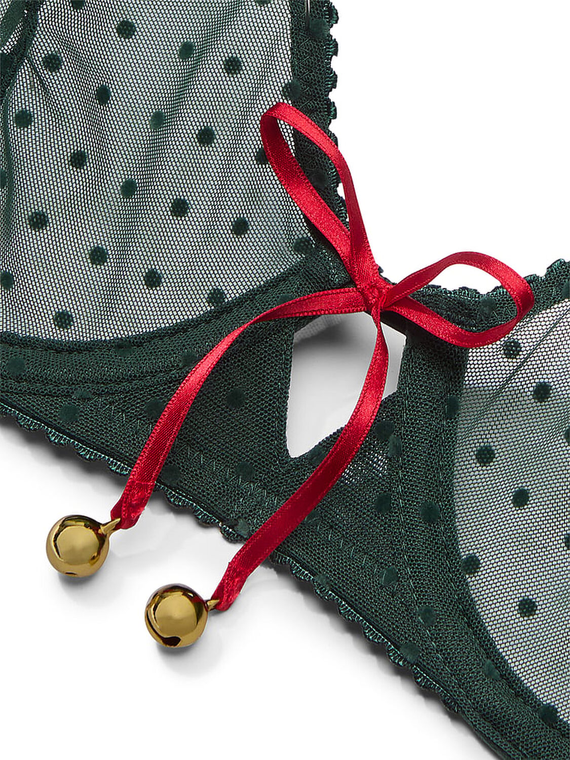 vs Very Sexy Jingle Bells Mesh Unlined Demi Bra Botanical Green 3 of 4 