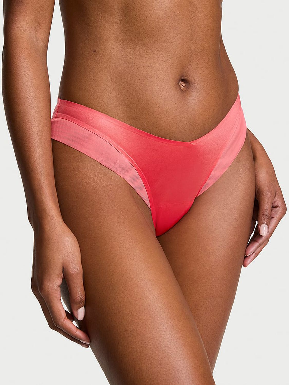 vs Very Sexy Sheer Reveal Mesh-Trim Strappy-Back Cheeky Panty Hot Coral 1 of 4 