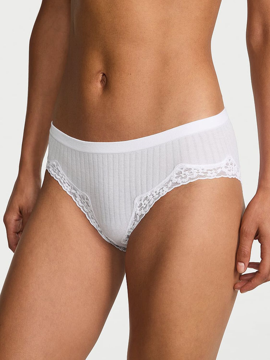 vs Seamless Seamless Rib Lace-Trim Hiphugger Panty Vs White 1 of 3 