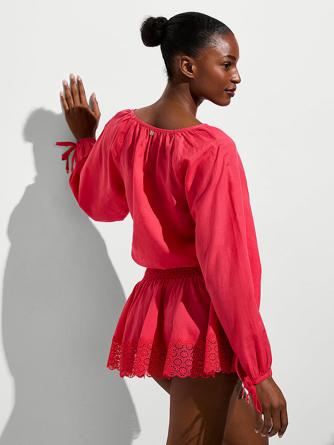 vs Victoria's Secret Swim Beachwear Linen Lace-Trim Dress Pink Island 2 of 3 