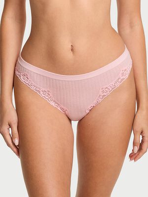 Seamless Rib Lace-Trim Thong Panty