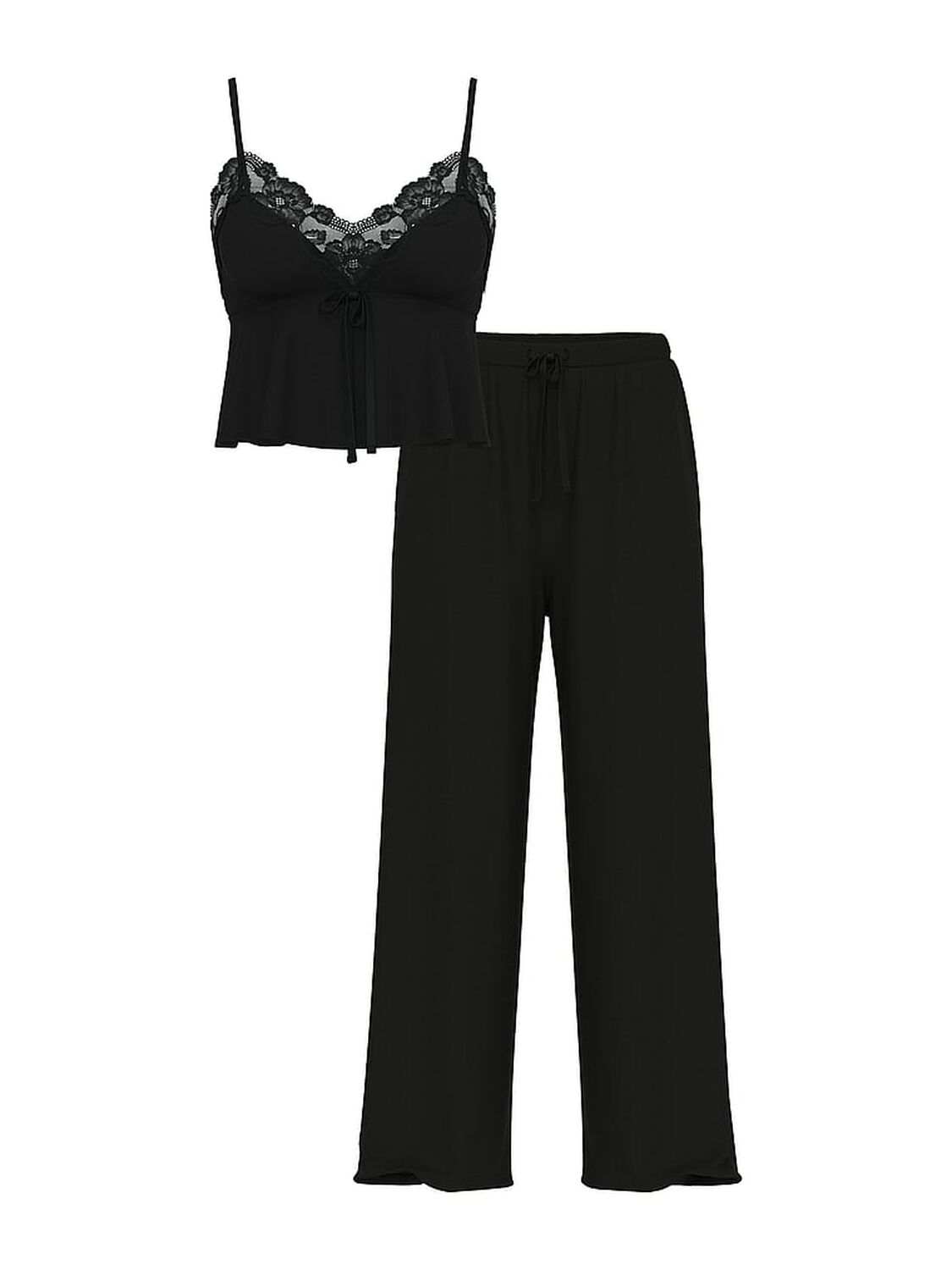 vs Victoria's Secret Modal Soft Lace-Trim Cami & Wide-Leg Pant Set Black 3 of 4 