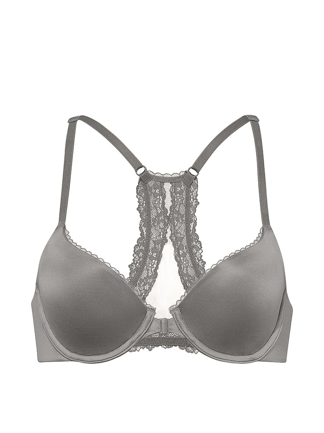 vs Body By Victoria Lightly Lined Lace Racerback Demi Bra Steel Grey 3 of 4 