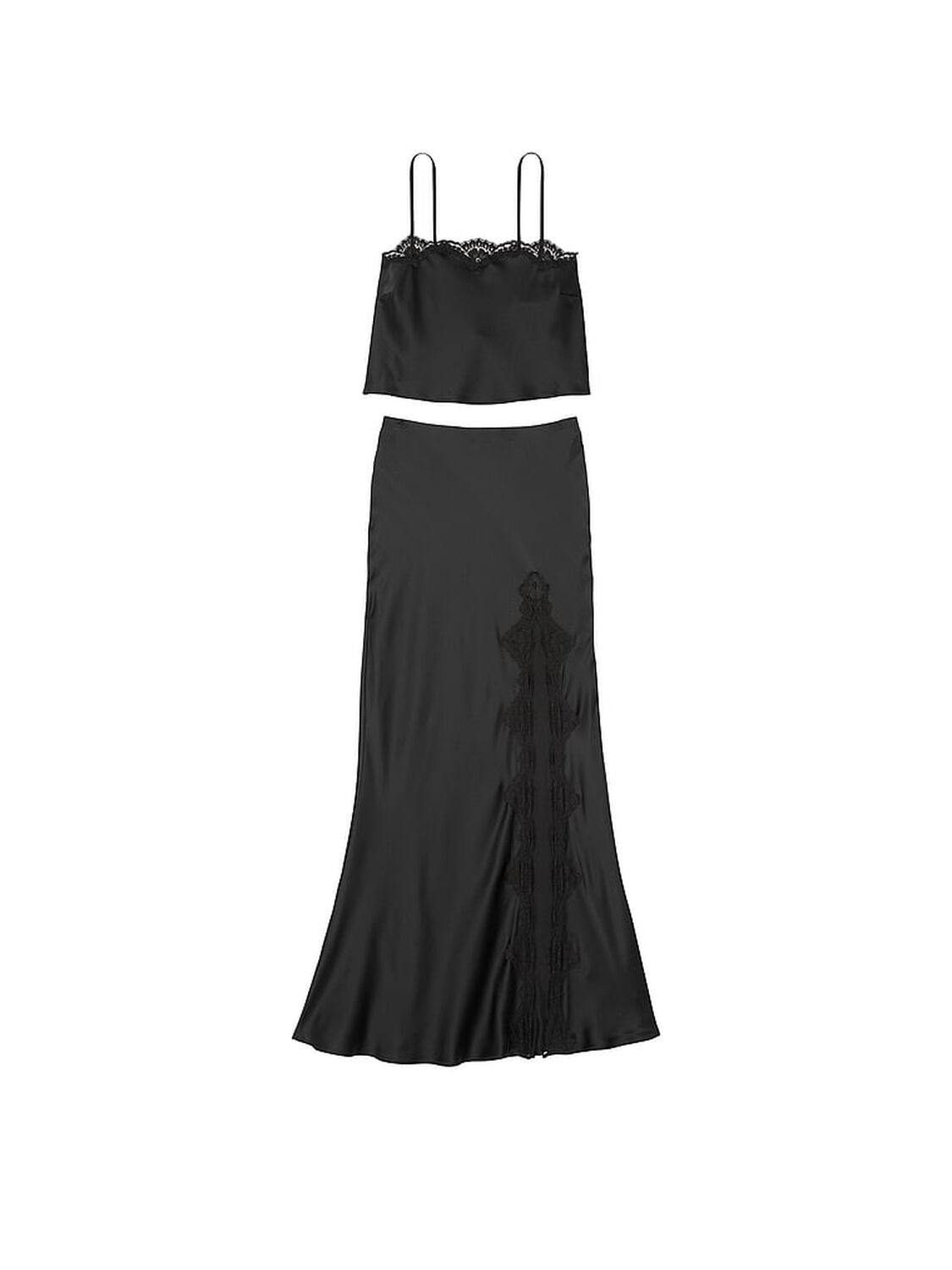 vs Victoria's Secret Satin Lace-Trim Cropped Top & Slip Skirt Set Black 3 of 3 