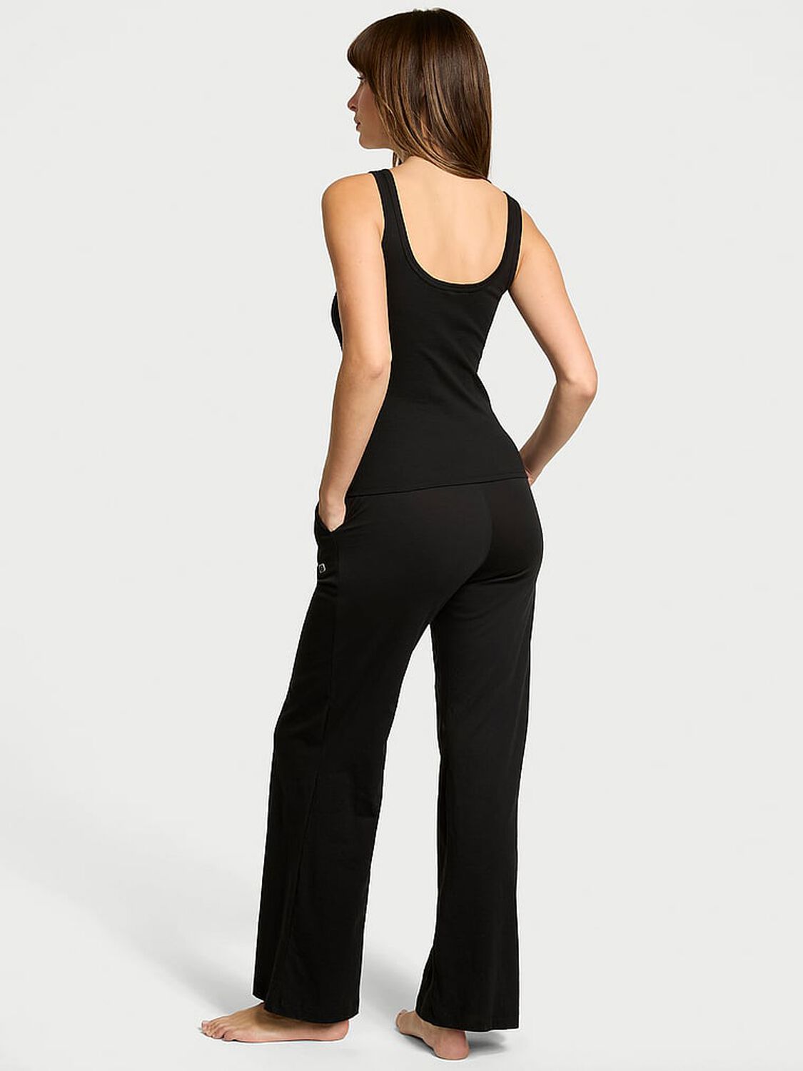 vs Victoria's Secret 100% Cotton Tank Long Pajama Set Black 2 of 4 
