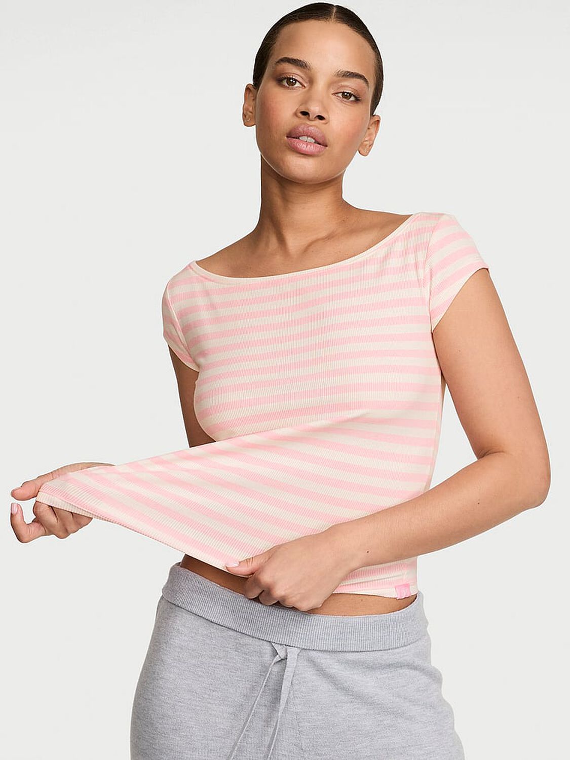 vs Angel Essentials VS Iconic Rib Boatneck Tee Pretty Blossom Stripes 1 of 3 