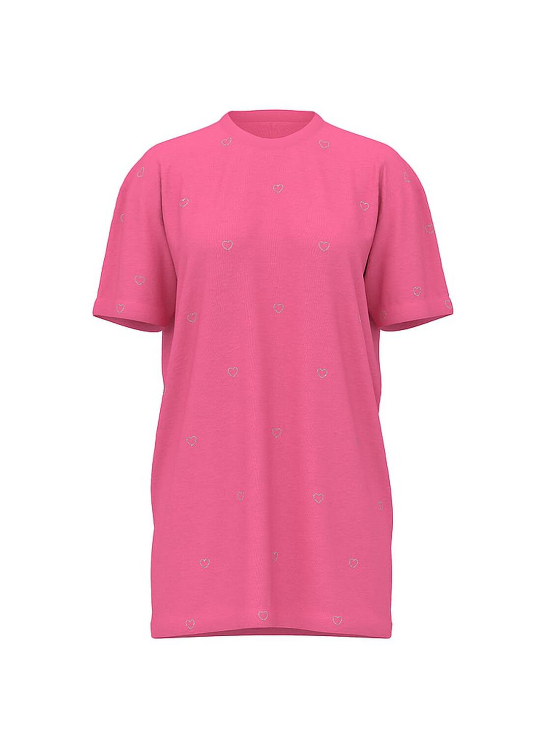 vs Victoria's Secret 100% Cotton Oversize Sleep Tee Rose Garden W Bling Hearts 3 of 4 