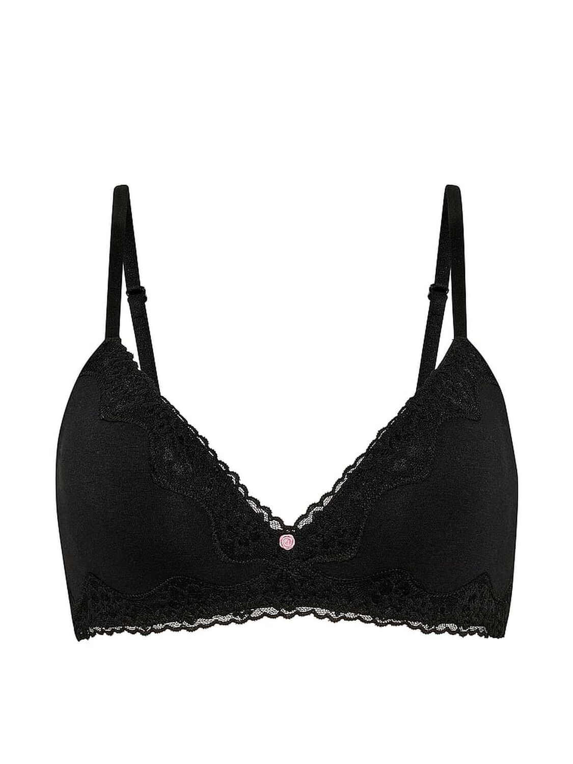 vs The T-Shirt Cotton Lace-Trim Lightly Lined Wireless Bra Black 3 of 3 
