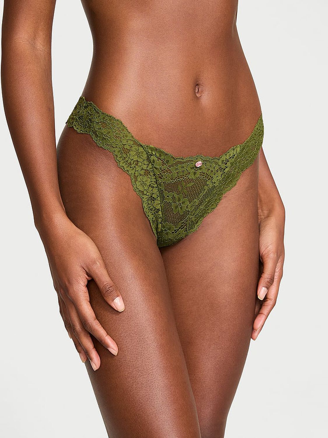 vs Dream Angels Lace Brazilian Panty Woodland Green 1 of 4 
