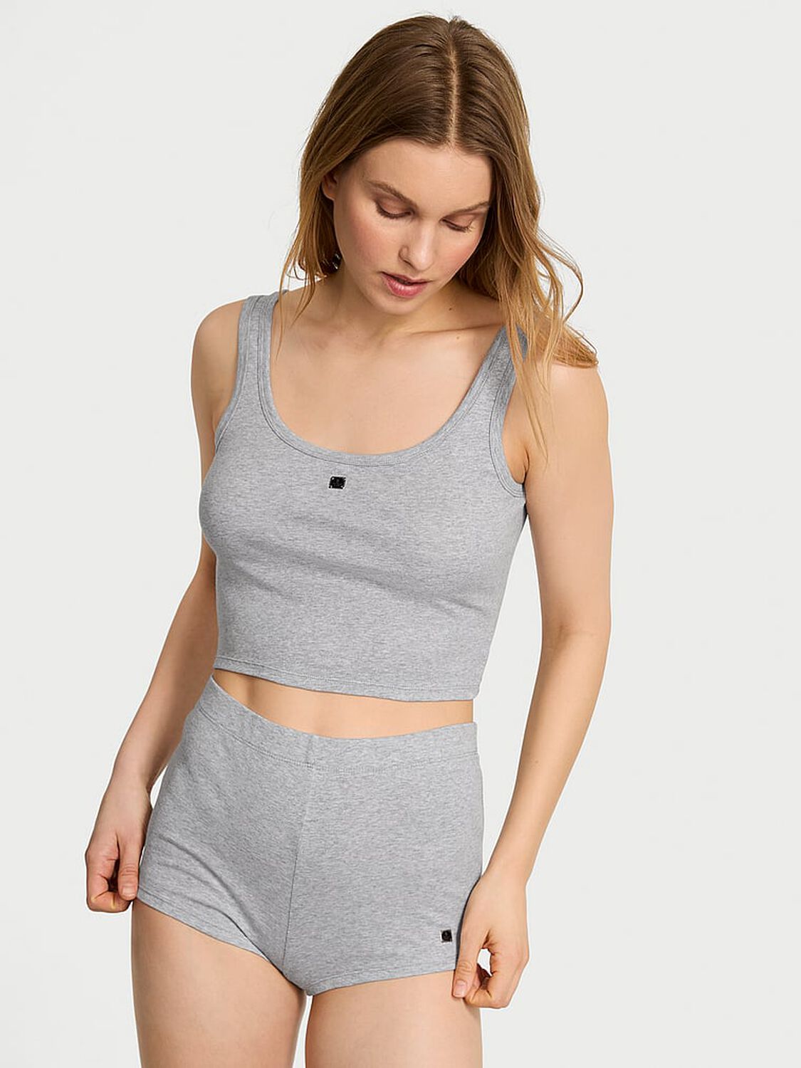 vs Victoria's Secret 100% Cotton Tank & Shorts Pajama Set Medium Heather Grey 1 of 3 