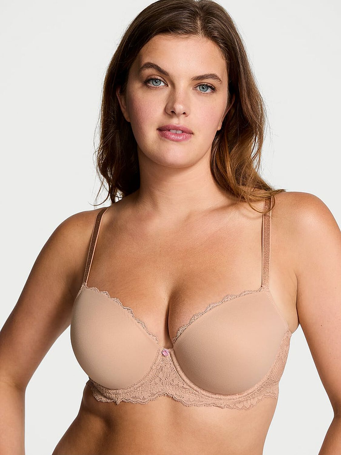 vs Dream Angels Smooth & Lace Lightly Lined Classic Coverage Demi Bra Praline 1 of 4 