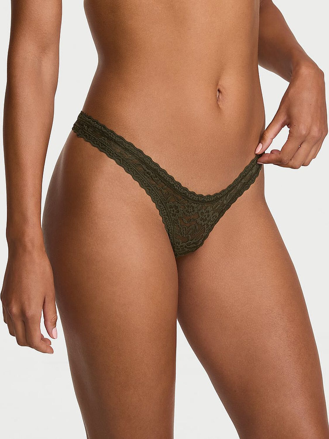 vs The Lacie Lace Keyhole Ultra-Mini Scoop Thong Panty Olive 1 of 3 