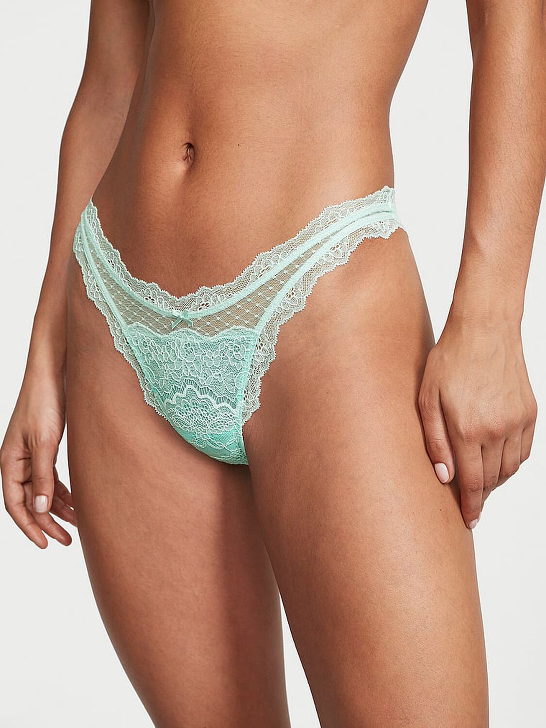 vs Dream Angels Lace & Mesh Brazilian Panty Crystal Water 1 of 4 