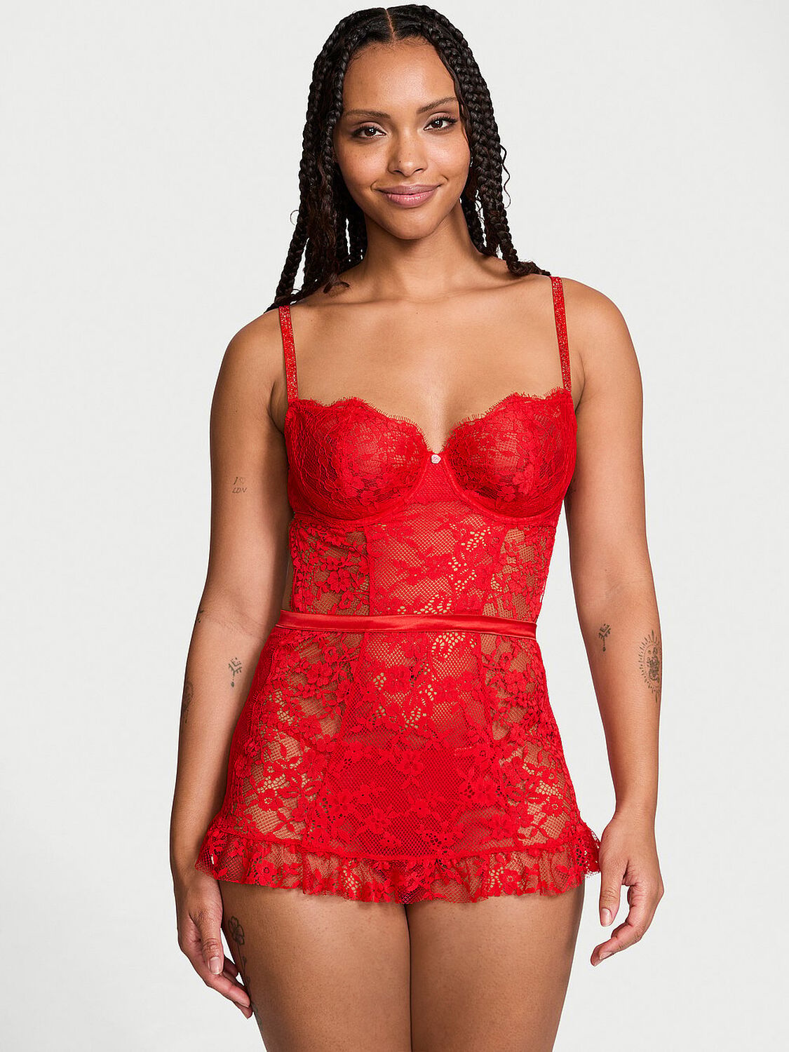 vs Very Sexy Twinkle Wicked Unlined Lace Apron Set Bright Vermillion 1 of 5 