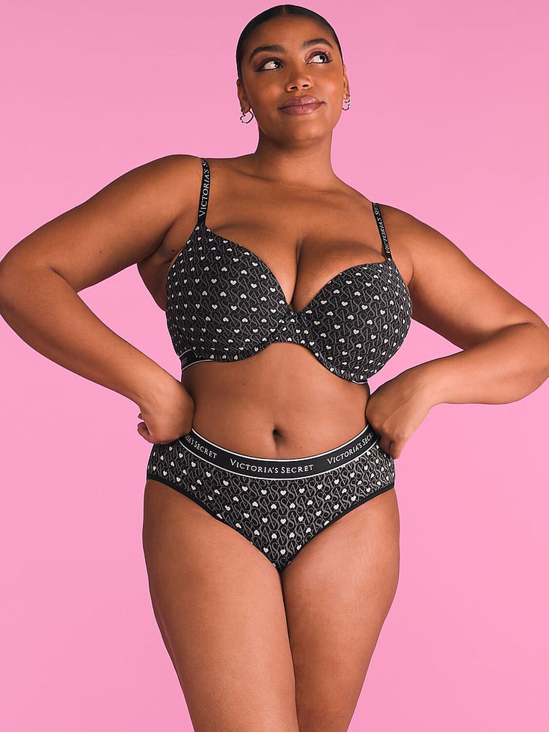 vs The T-Shirt Push-Up Perfect Shape Cotton Bra Black Logo Hearts 4 of 4 
