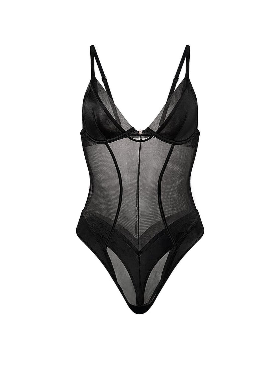 vs Very Sexy Sheer Reveal Mesh Triangle Bodysuit Black 3 of 3 